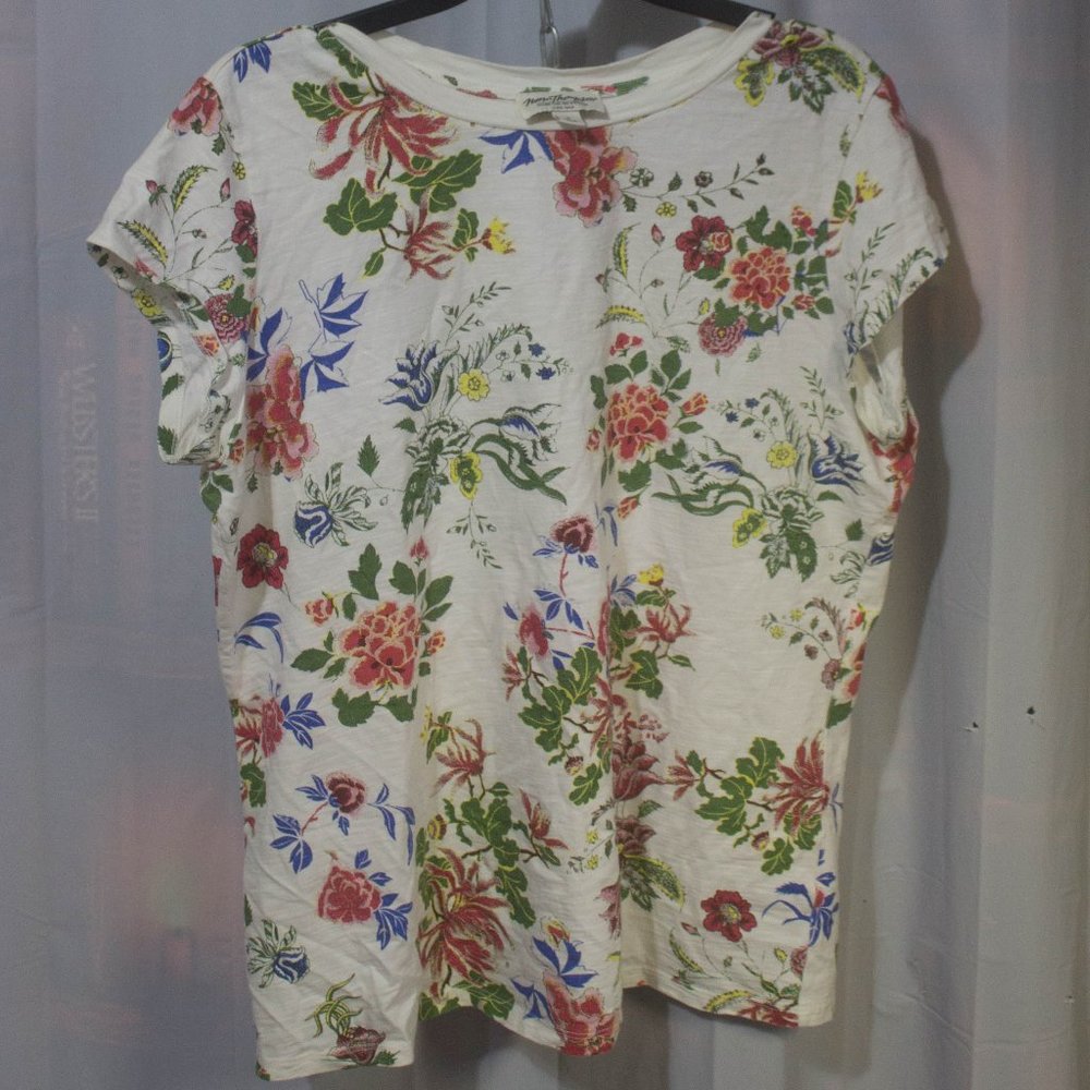 Women's Norm Thompson White Floral Shirt T-Shirt Size Large Preowned